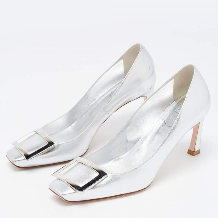 Roger Vivier Silver Leather Belle Vivier Trompette Pumps