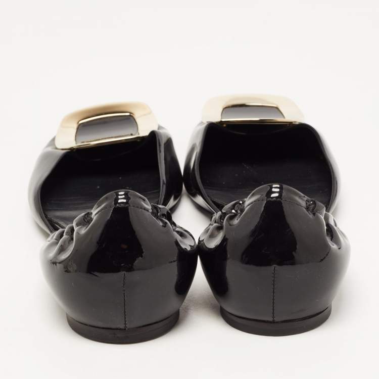 Pre Owned Roger Vivier Black Patent Leather Chips Buckle D'orsay Ballet Flats Size 42