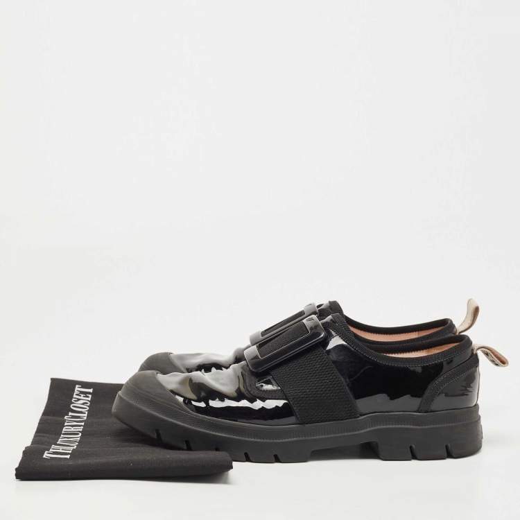 Pre Owned Roger Vivier Black Patent Leather Desert Lacquered Buckle Slip On Derby Size 41