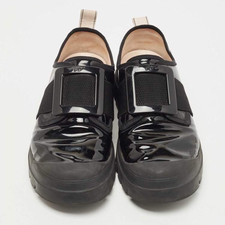 Pre Owned Roger Vivier Black Patent Leather Desert Lacquered Buckle Slip On Derby Size 41