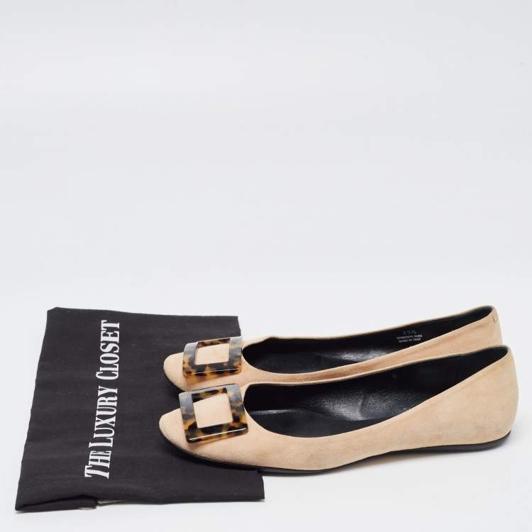 Pre Owned Roger Vivier Beige Suede Gommette Ballet Flats Size 39.5