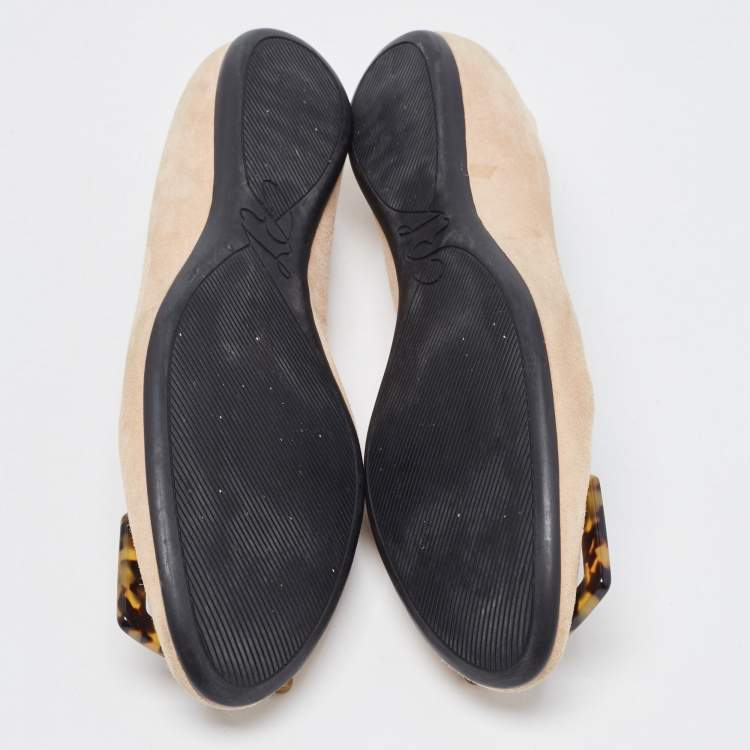 Pre Owned Roger Vivier Beige Suede Gommette Ballet Flats Size 39.5