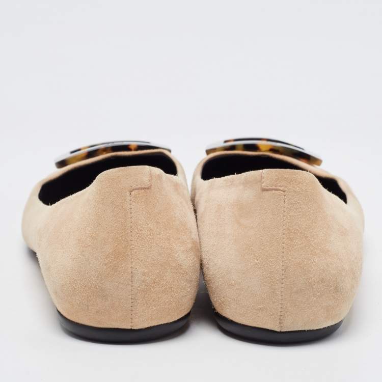 Pre Owned Roger Vivier Beige Suede Gommette Ballet Flats Size 39.5