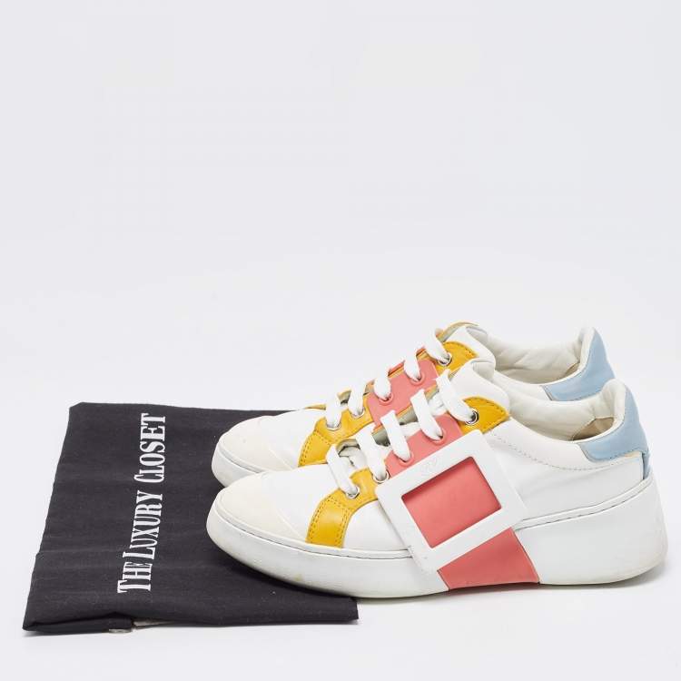 Pre Owned Roger Vivier White Leather Viv Skate Sneakers Size 35.5