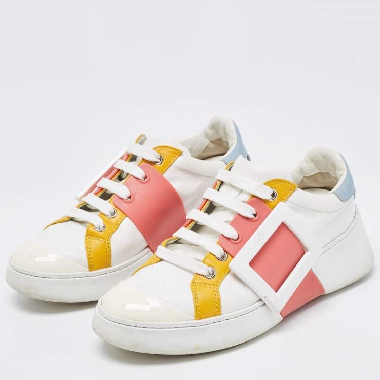 Pre Owned Roger Vivier White Leather Viv Skate Sneakers Size 35.5