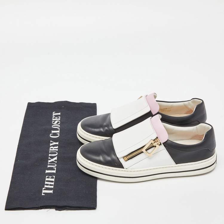 Pre Owned Roger Vivier Tricolor Leather Sneaky Viv Zip Sneakers Size 36