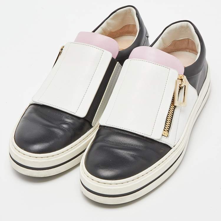 Pre Owned Roger Vivier Tricolor Leather Sneaky Viv Zip Sneakers Size 36