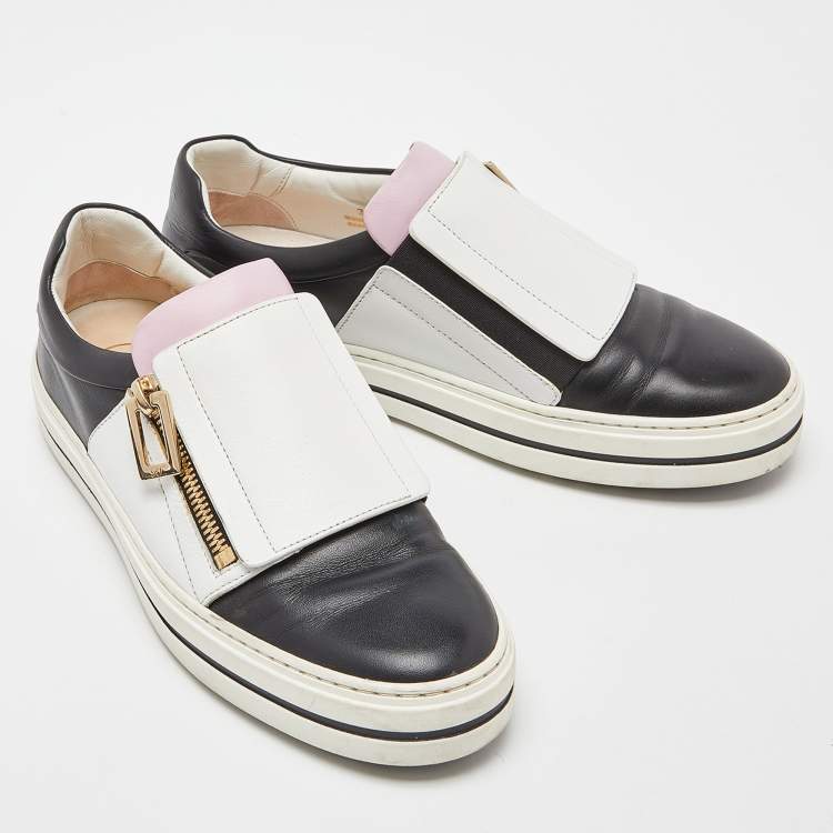 Pre Owned Roger Vivier Tricolor Leather Sneaky Viv Zip Sneakers Size 36