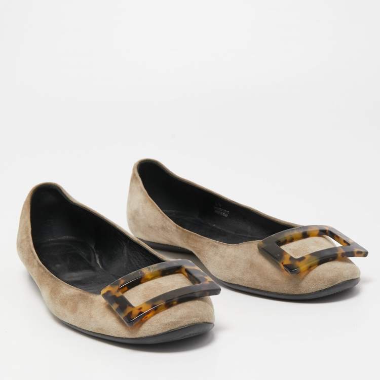 Pre Owned Roger Vivier Grey Suede Gommette Ballet Flats Size 40