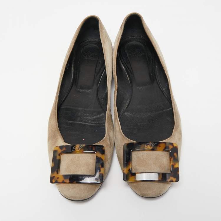 Pre Owned Roger Vivier Grey Suede Gommette Ballet Flats Size 40