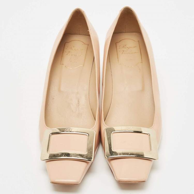 Pre Owned Roger Vivier Beige Patent Leather Trompette Pumps Size 38.5