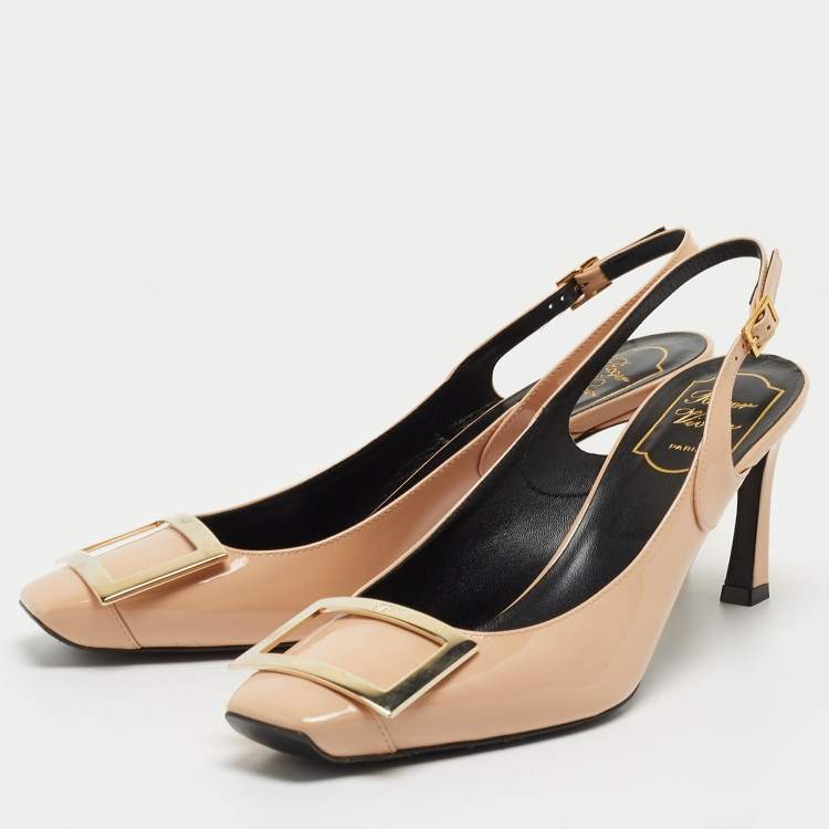 Pre Owned Roger Vivier Beige Patent Belle Vivier Slingback Pumps Size 39