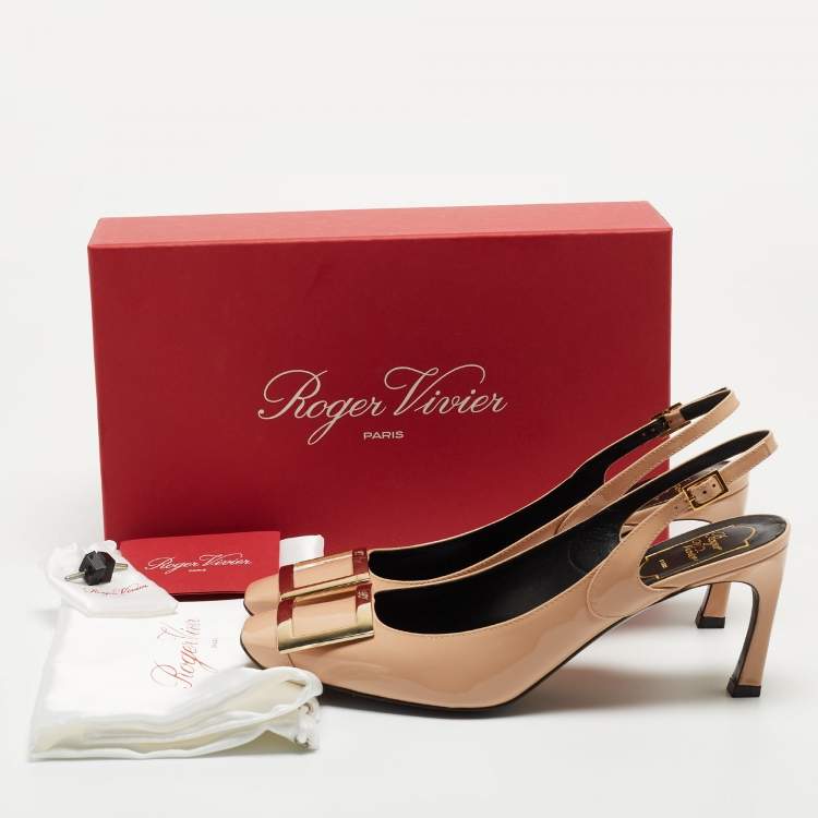 Pre Owned Roger Vivier Beige Patent Belle Vivier Slingback Pumps Size 39