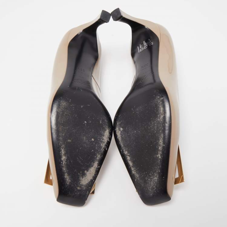 Pre Owned Roger Vivier Beige Patent Belle Pumps Size 38.5