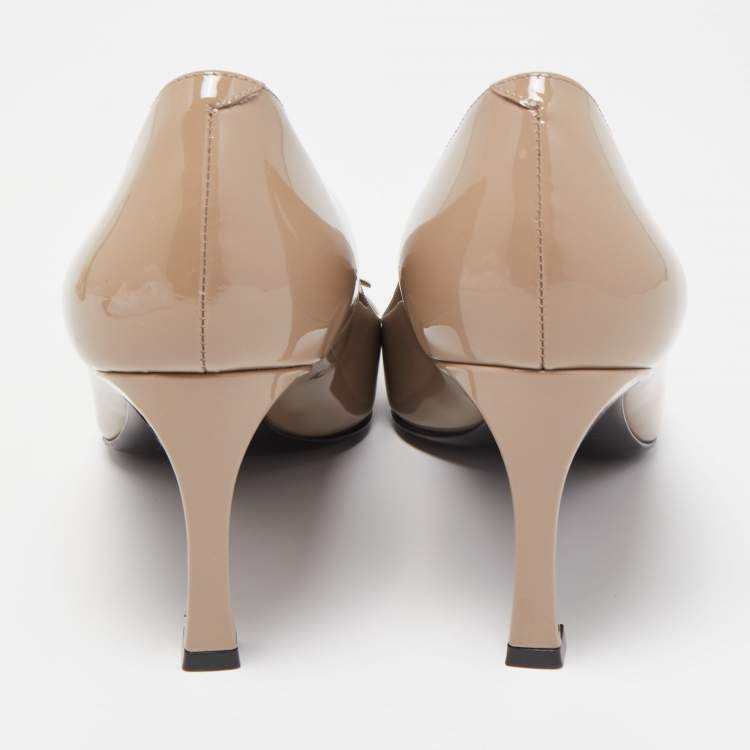 Pre Owned Roger Vivier Beige Patent Belle Pumps Size 38.5