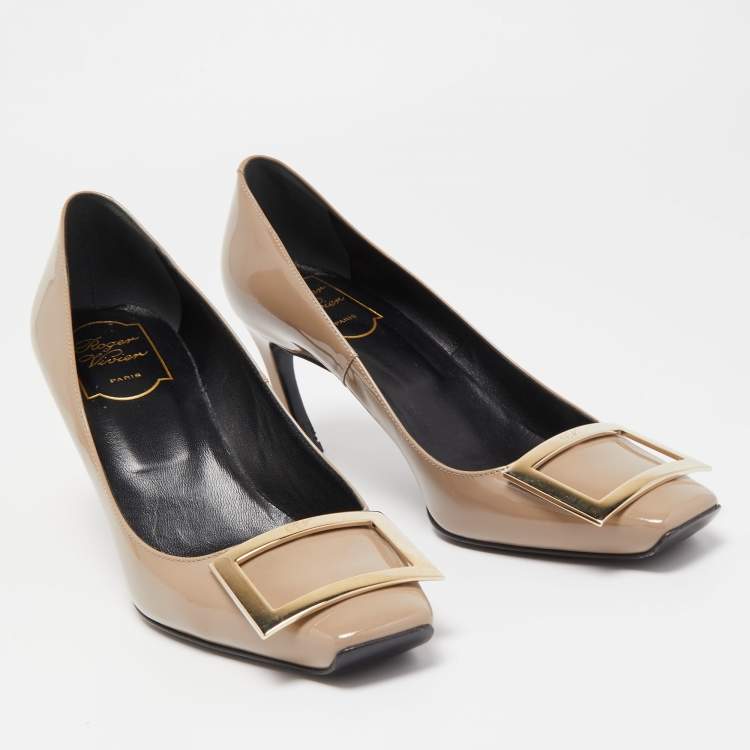 Pre Owned Roger Vivier Beige Patent Belle Pumps Size 38.5