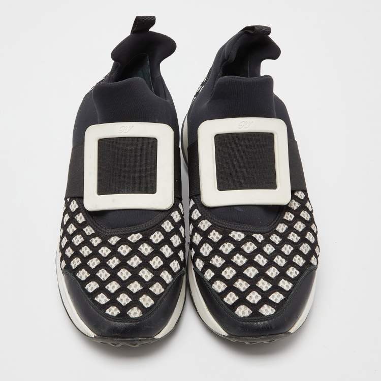 Pre Owned Roger Vivier Black/White Mesh and Neoprene Viv Run Sneakers Size 38