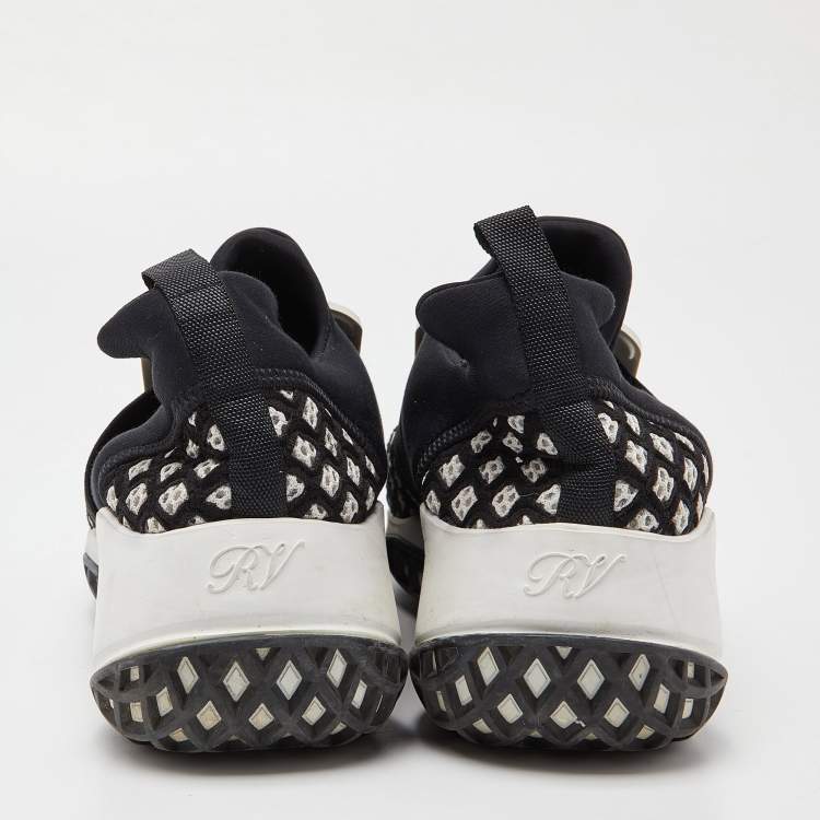 Pre Owned Roger Vivier Black/White Mesh and Neoprene Viv Run Sneakers Size 38