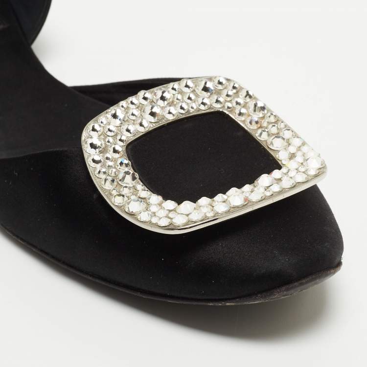 Pre Owned Roger Vivier Black Satin Chips Prism Studded Flats Size 38