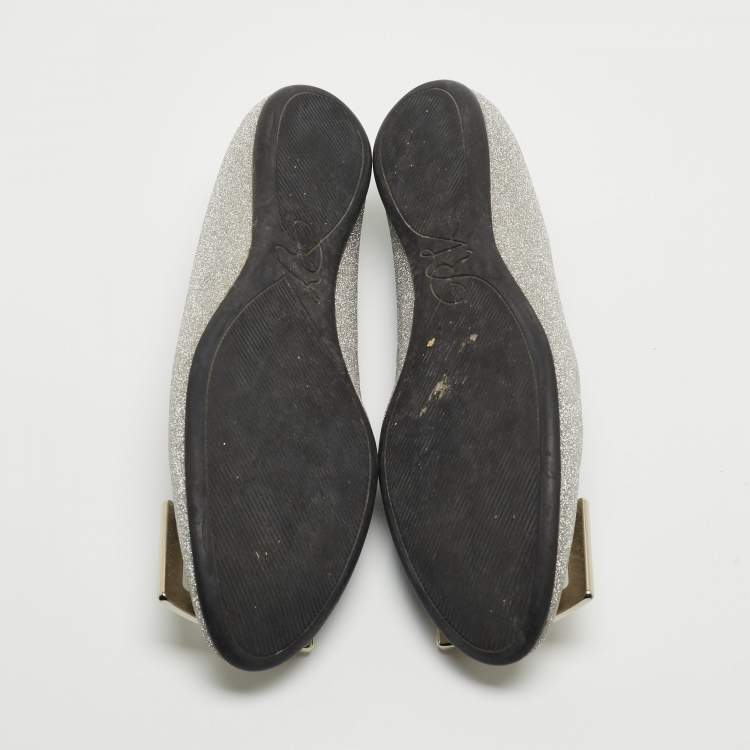 Pre Owned Roger Vivier Silver Glitter Ballet Flats Size 39.5
