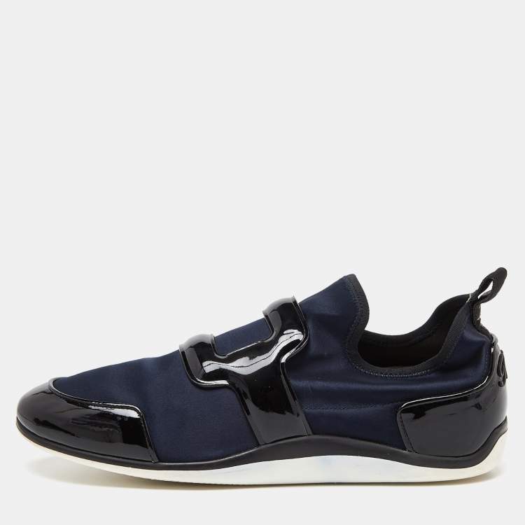 Pre Owned Roger Vivier Blue/Black Satin and Patent Leather Sneaky Viv Slip On Sneakers Size 39