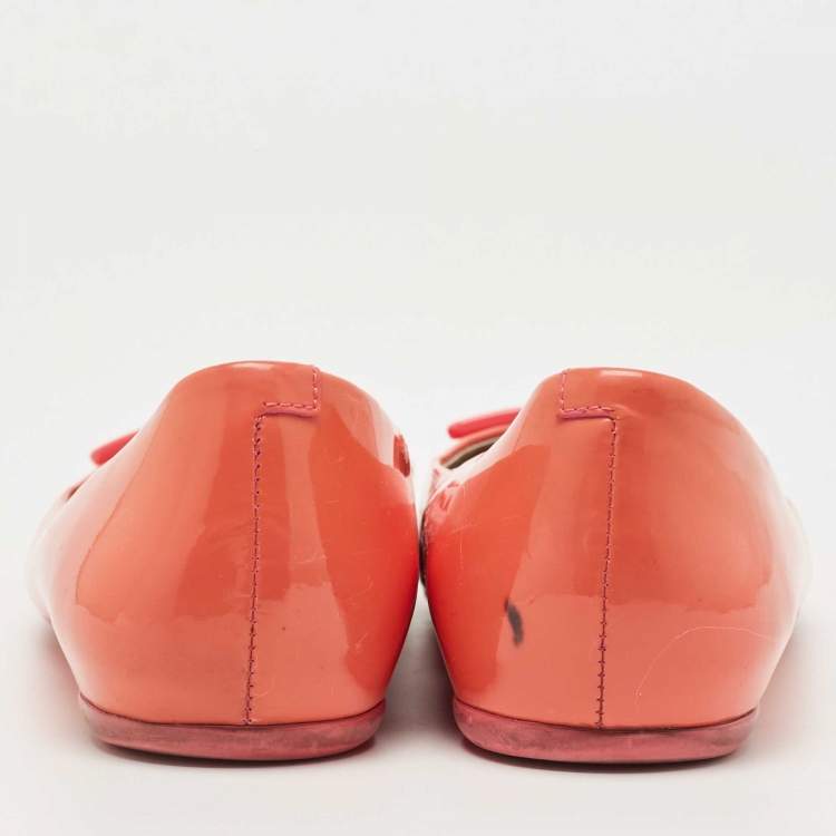 Pre Owned Roger Vivier Coral Pink Patent Leather Belle Vivier Ballet Flats Size 34.5