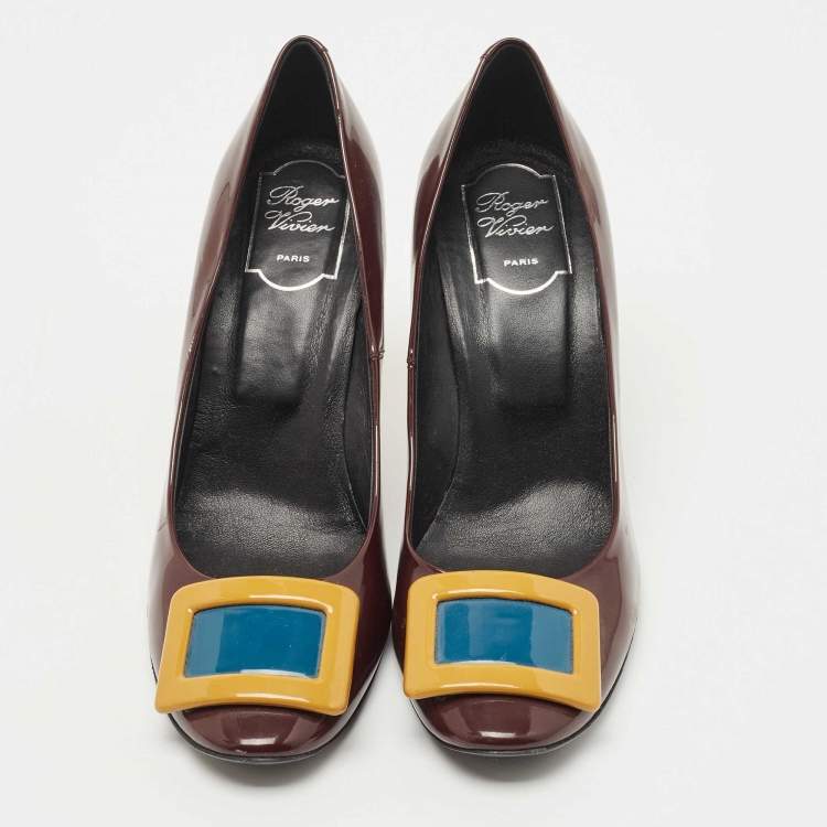 Pre Owned Roger Vivier Burdundy Patent Leather Belle Square Toe Pumps Size 40