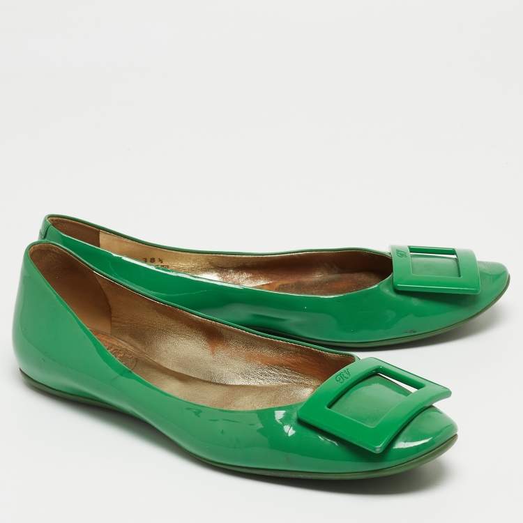Pre Owned Roger Vivier Green Patent Leather Gommette Ballet Flats Size 38.5