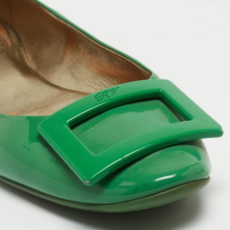 Pre Owned Roger Vivier Green Patent Leather Gommette Ballet Flats Size 38.5