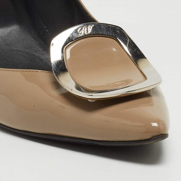 Pre Owned Roger Vivier Beige Patent Leather Pointed Toe Pumps Size 39