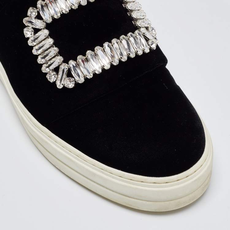 Pre Owned Roger Vivier Black Velvet Sneaky Viv Embellished Slip On Sneakers Size 36