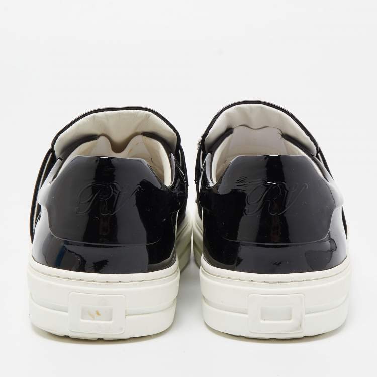 Pre Owned Roger Vivier Black Patent Leather Sneaky Viv Crystal Embellished Slip On Sneakers Size 38