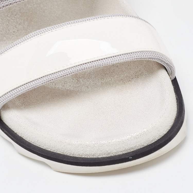 Pre Owned Roger Vivier White Patent Leather Vivier Strass Sandals Size 39