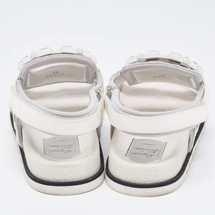 Pre Owned Roger Vivier White Patent Leather Vivier Strass Sandals Size 39