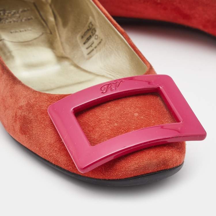 Pre Owned Roger Vivier Orange Suede Vivier Ballet Flats Size 35