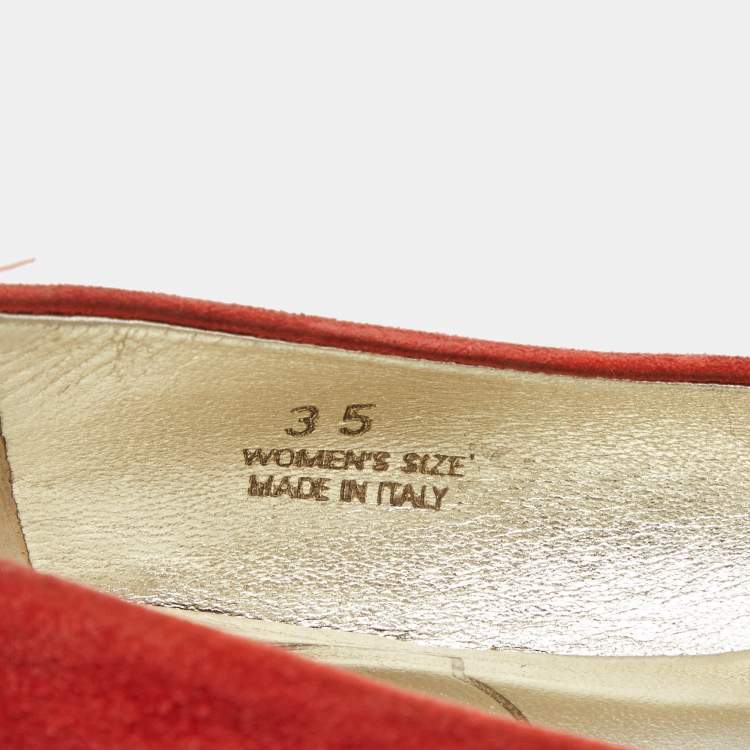 Pre Owned Roger Vivier Orange Suede Vivier Ballet Flats Size 35