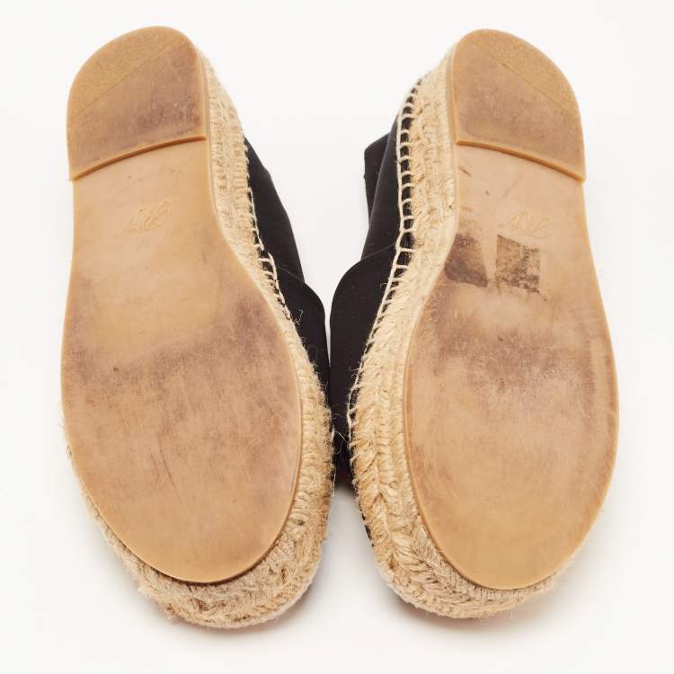 Pre Owned Roger Vivier Black Satin Embellished Espadrille Flats Size 36