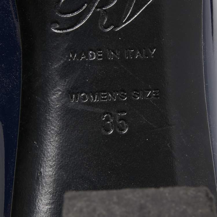 Pre Owned Roger Vivier Navy Blue Patent Leather Belle Vivier Pumps Size 35