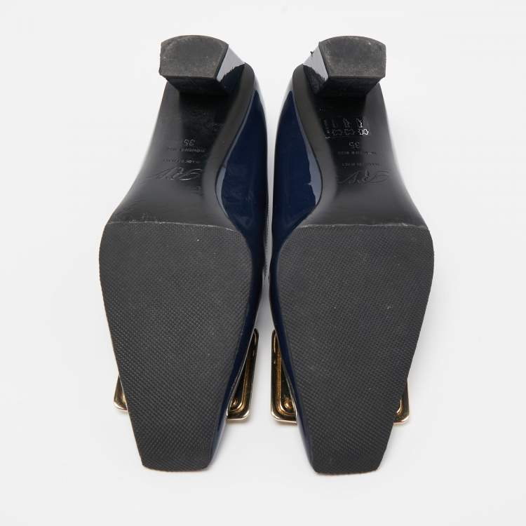 Pre Owned Roger Vivier Navy Blue Patent Leather Belle Vivier Pumps Size 35