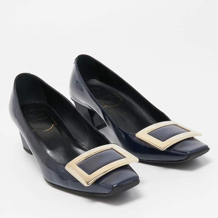 Pre Owned Roger Vivier Navy Blue Patent Leather Belle Vivier Pumps Size 35