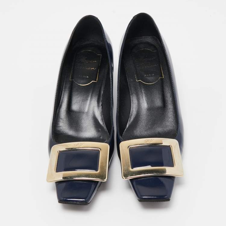 Pre Owned Roger Vivier Navy Blue Patent Leather Belle Vivier Pumps Size 35
