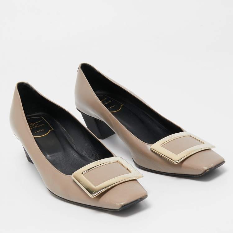 Pre Owned Roger Vivier Grey Leather Belle Vivier Pumps Size 38