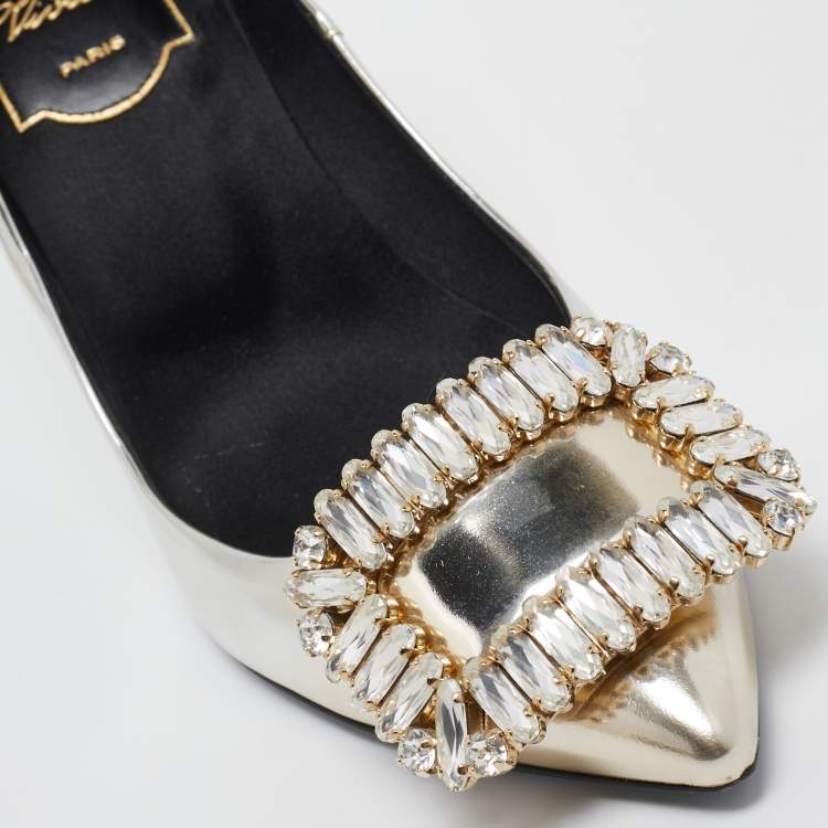 Pre Owned Roger Vivier Gold Leather Metallic Trompette Pumps Size 36