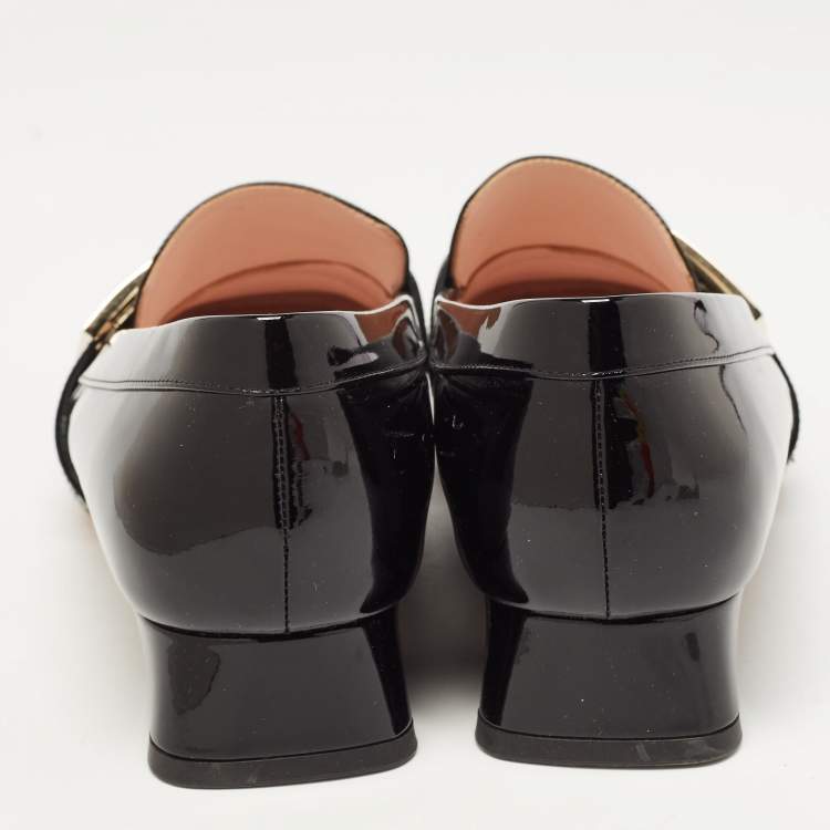 Pre Owned Roger Vivier Black Patent Leather Buckle Detail Square Cap Toe Pumps Size 40 