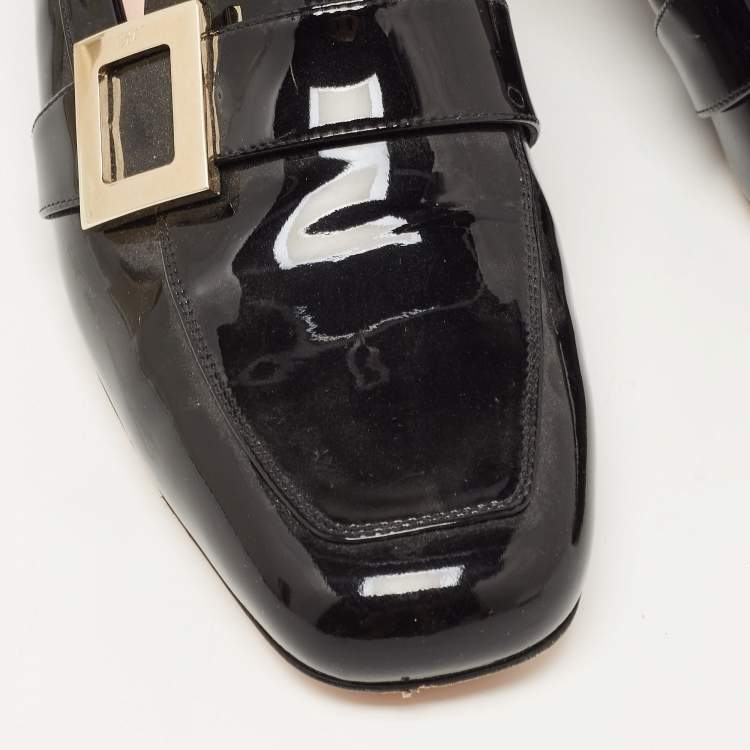 Pre Owned Roger Vivier Black Patent Leather Buckle Detail Square Cap Toe Pumps Size 40 