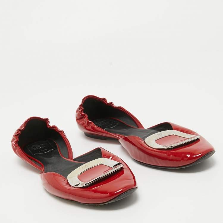 Pre Owned Roger Vivier Red Patent Leather D'Orsay Pointed Toe Ballet Flats Size 40.5