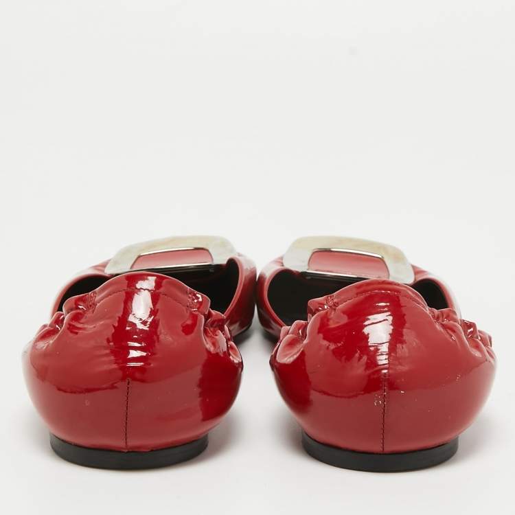 Pre Owned Roger Vivier Red Patent Leather D'Orsay Pointed Toe Ballet Flats Size 40.5