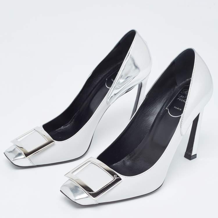 مملوكة مسبقًا Roger Vivier Grey/Silver Leather Trompette Pumps Size 38