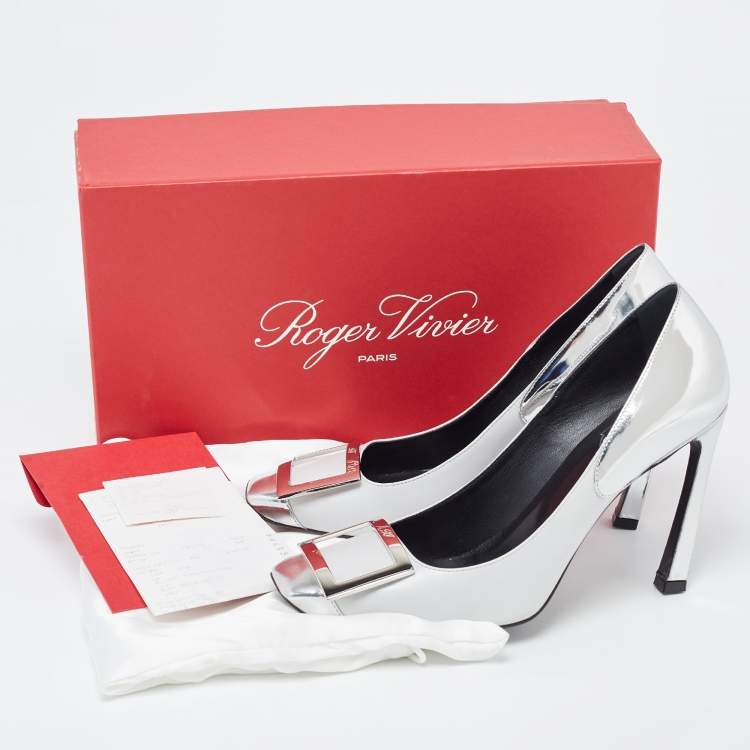 مملوكة مسبقًا Roger Vivier Grey/Silver Leather Trompette Pumps Size 38