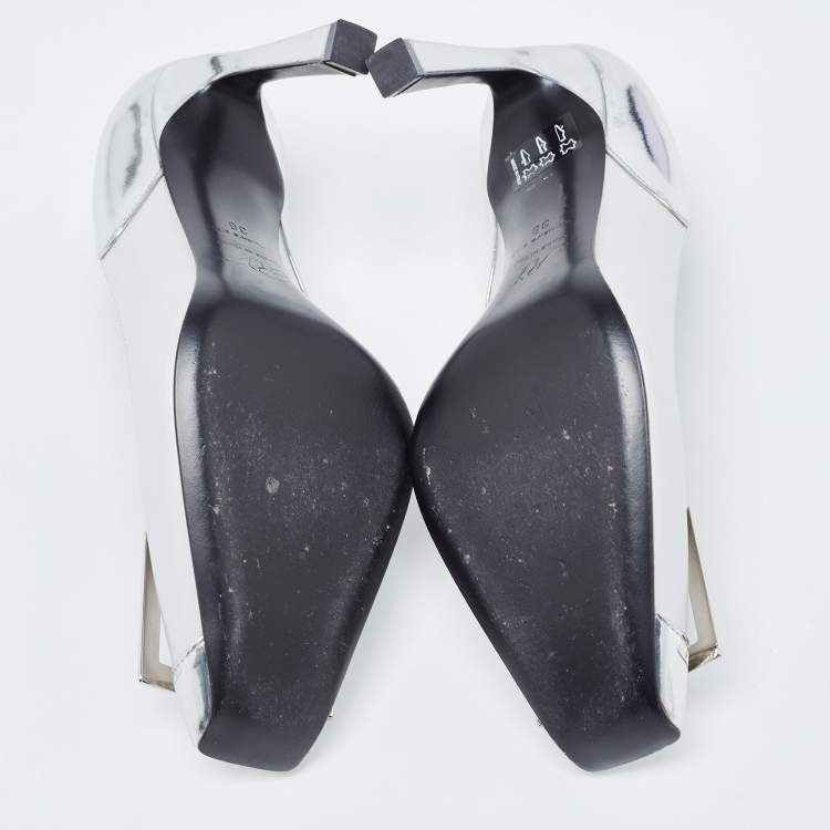مملوكة مسبقًا Roger Vivier Grey/Silver Leather Trompette Pumps Size 38